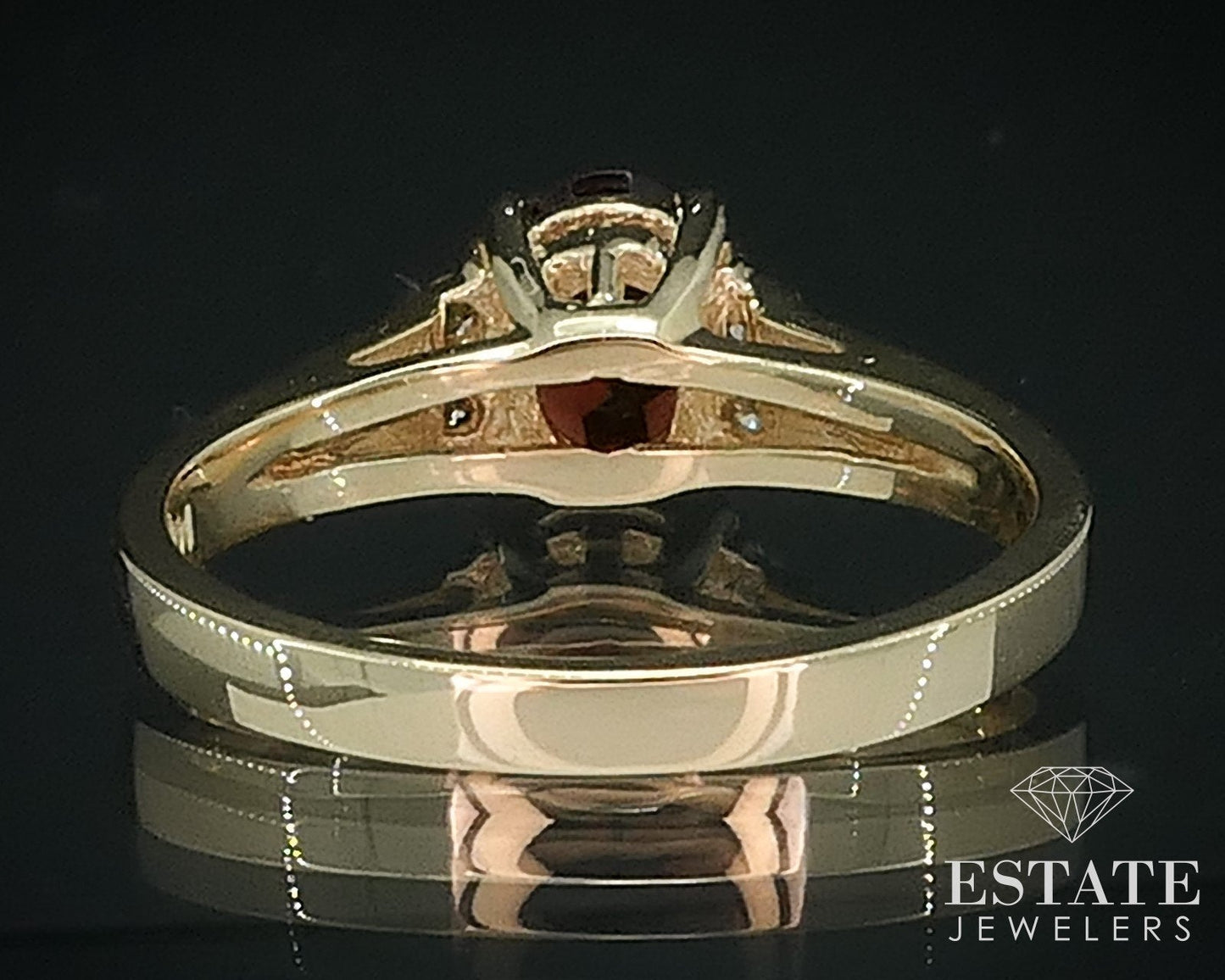14k Yellow Gold Oval Natural Garnet & Diamond Ladies Ring 3.5g i17799b