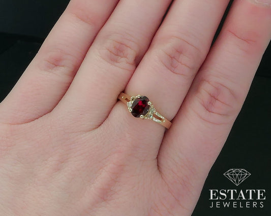 14k Yellow Gold Oval Natural Garnet & Diamond Ladies Ring 3.5g i17799b