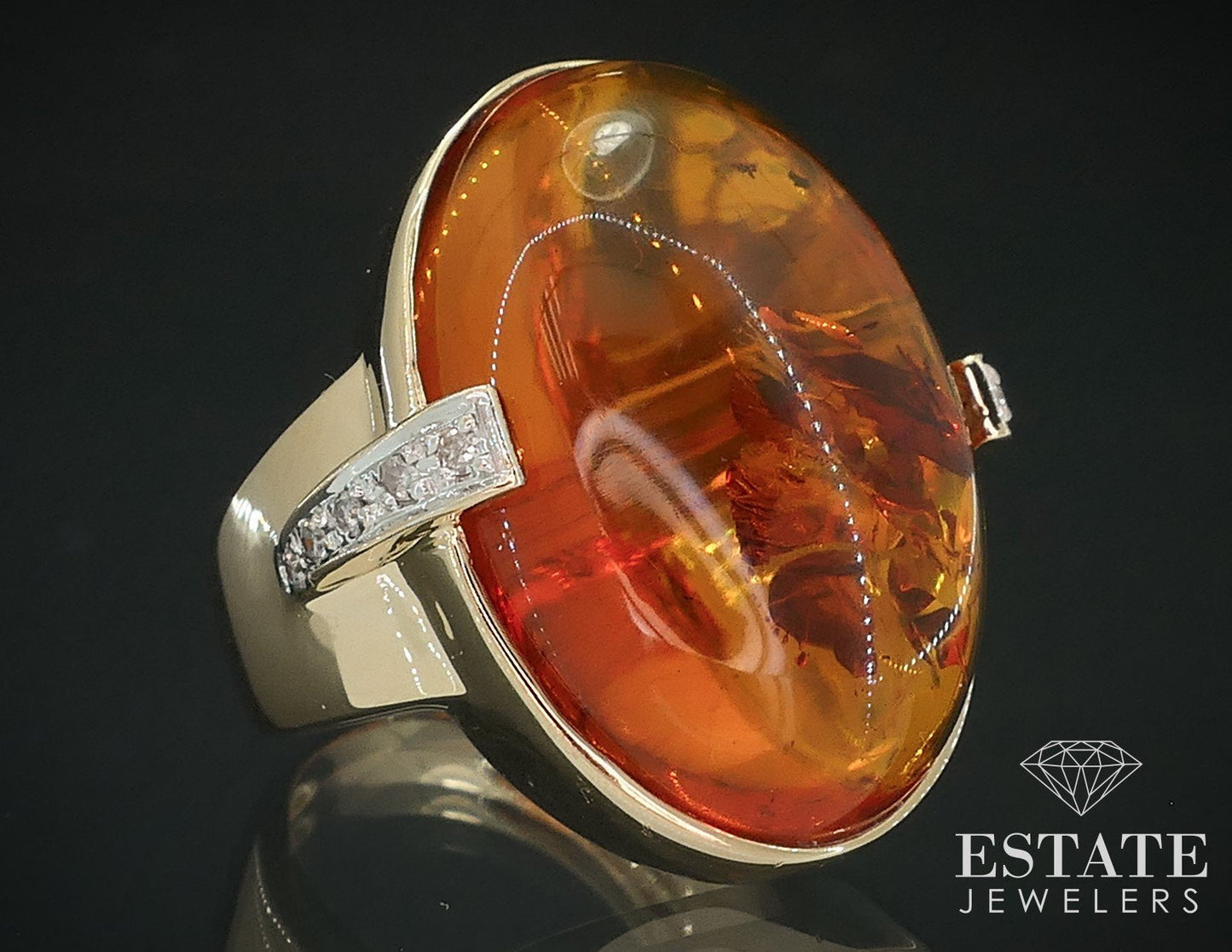 14k Yellow Gold Natural Amber & Diamond Laura Ramsey Ring 9.5g i17775