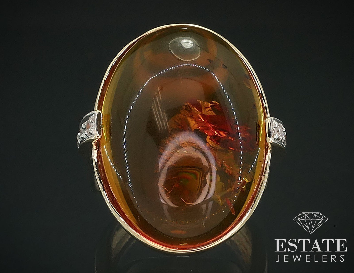 14k Yellow Gold Natural Amber & Diamond Laura Ramsey Ring 9.5g i17775