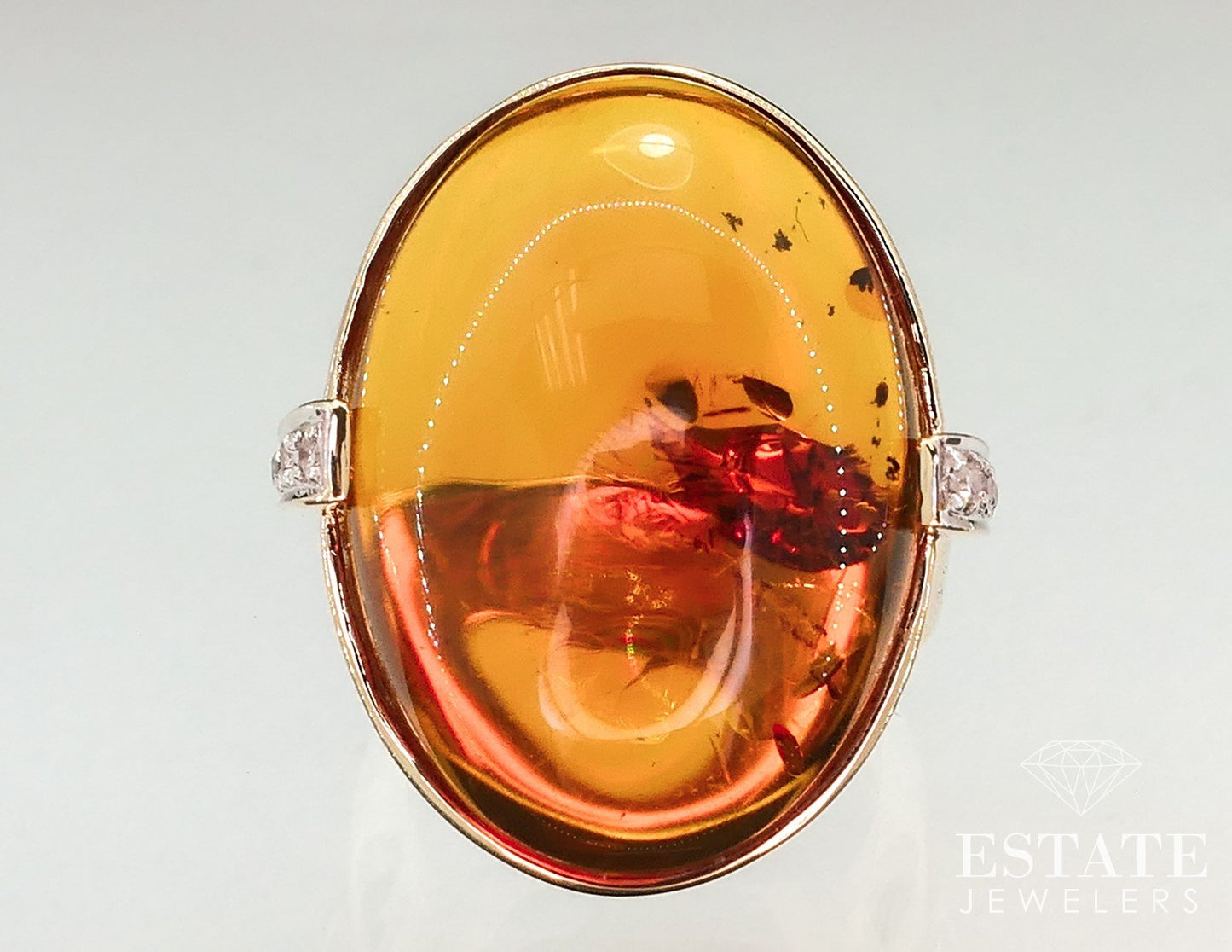 14k Yellow Gold Natural Amber & Diamond Laura Ramsey Ring 9.5g i17775
