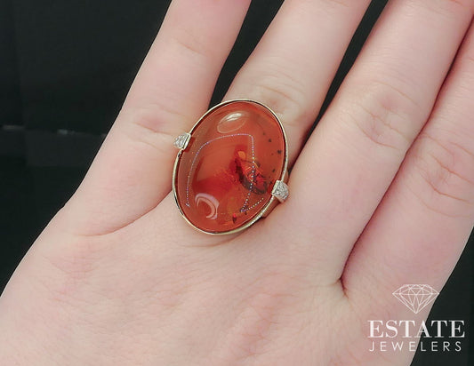 14k Yellow Gold Natural Amber & Diamond Laura Ramsey Ring 9.5g i17775