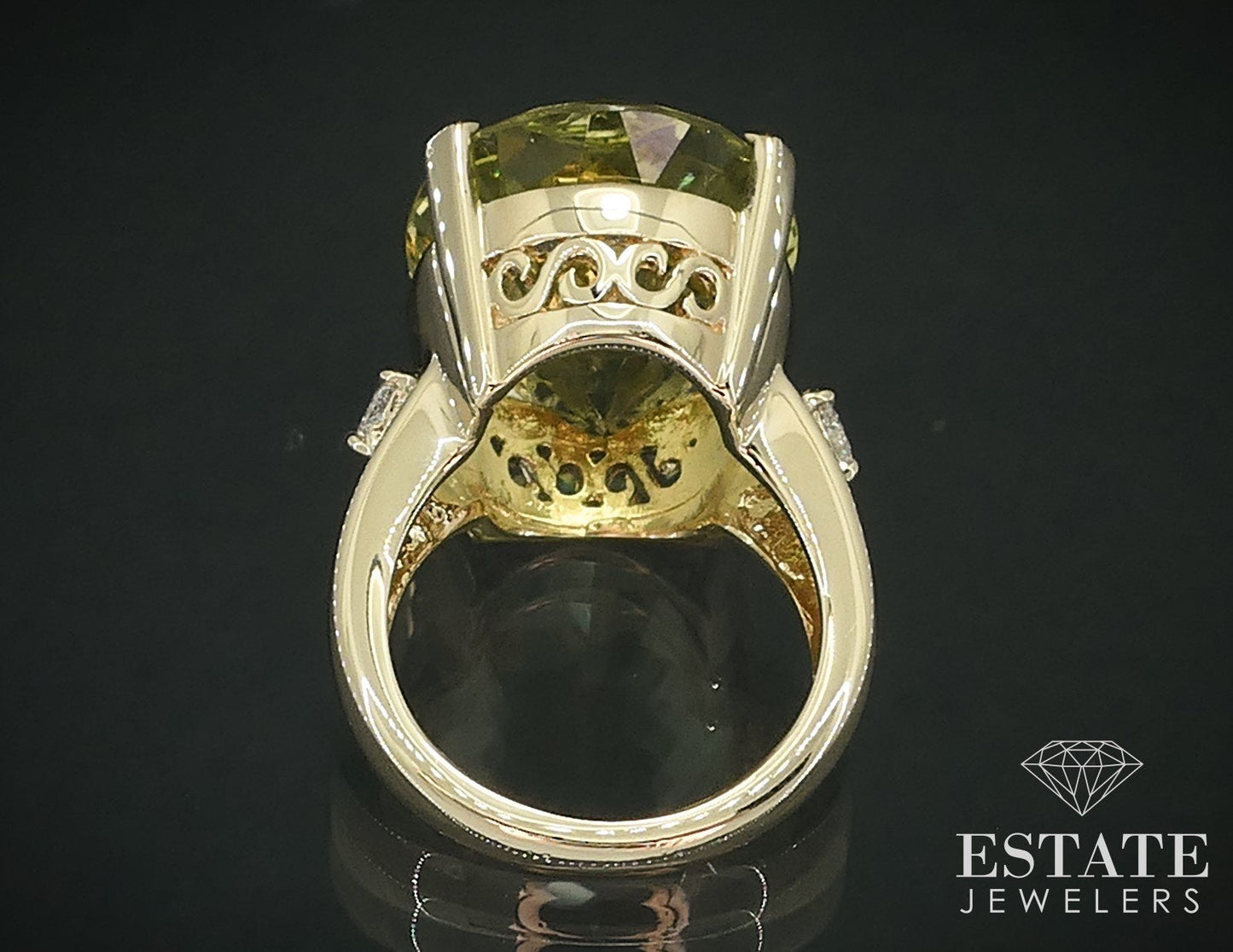 14k Yellow Gold Oval Natural Lemon Quartz & Diamond Ring 10.1g i17792
