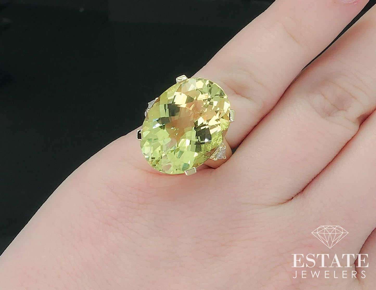 14k Yellow Gold Oval Natural Lemon Quartz & Diamond Ring 10.1g i17792