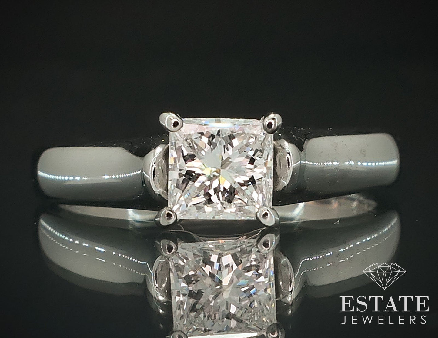 14k White Gold EGL Princess Natural .51ct Diamond Solitaire Ring 3.6g i17791