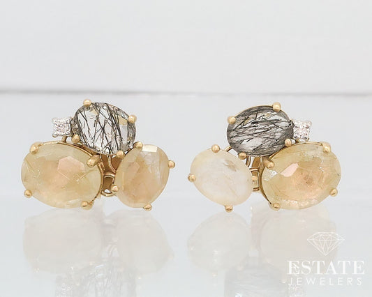 18k Yellow Gold Nanis Ipanema Rutilated Quartz & Diamond Earrings 5.9g i17780