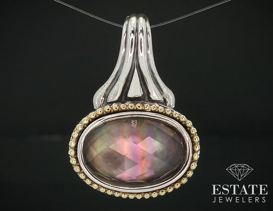 18k & Sterling Lagos Caviar Abalone Quartz Doublet Ladies Pendant 10.3g i17784