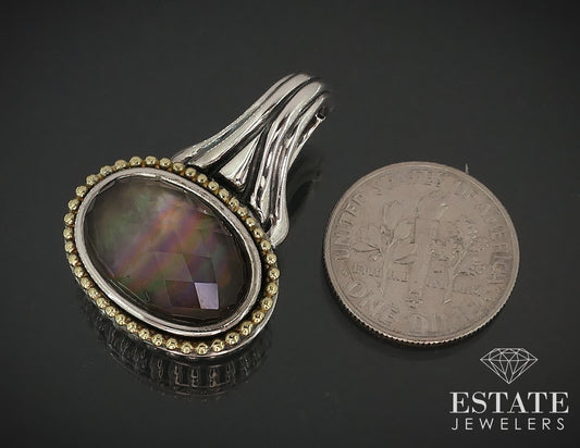18k & Sterling Lagos Caviar Abalone Quartz Doublet Ladies Pendant 10.3g i17784