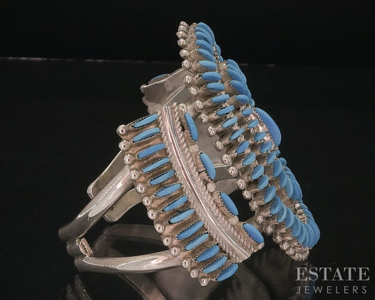 Vintage Sterling Eva L. Wyaco Turquoise Needlepoint Zuni Cuff Bracelet i17932