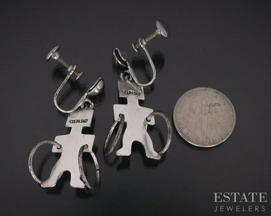 Vintage Sterling Natural Turquoise Navajo Kachina Earrings 6.9g i17926