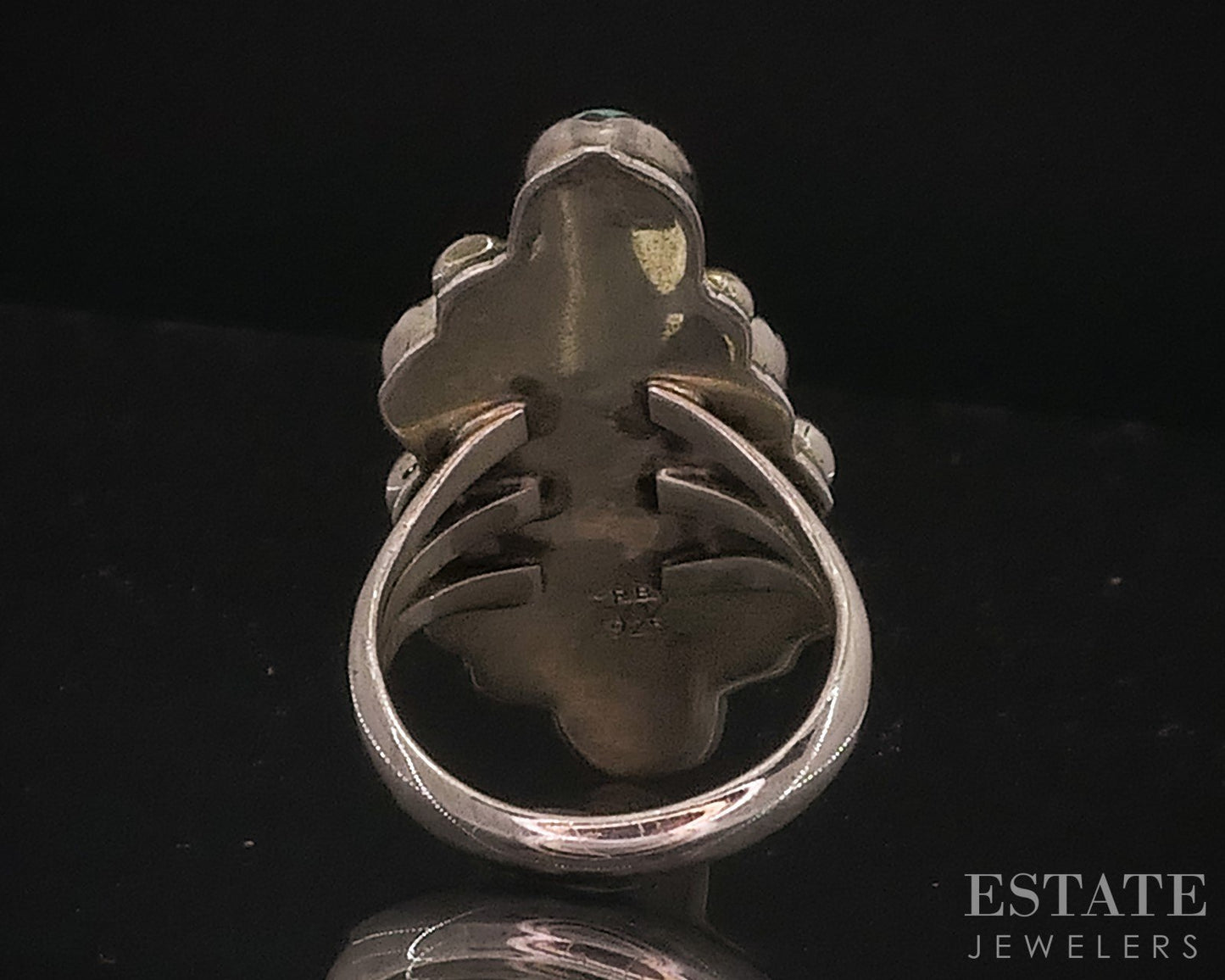 Vintage Sterling Natural Multi Gem Navajo Running Bear Ladies Ring 9g i17917