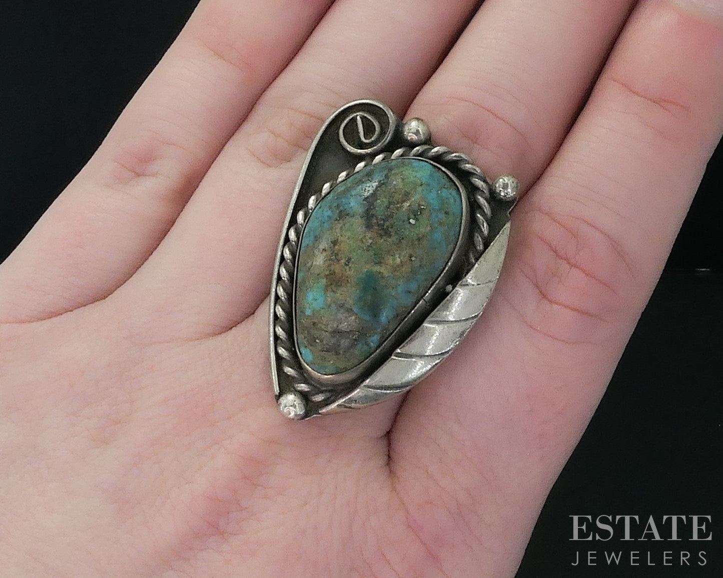 Vintage Sterling Natural Turquoise Navajo Large Ladies Ring 15.7g i17916