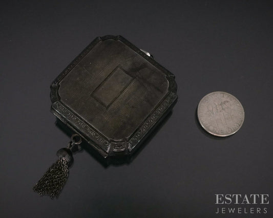 Antique Sterling Silver Compact Mirror Locket Pendant 20.3g i17911