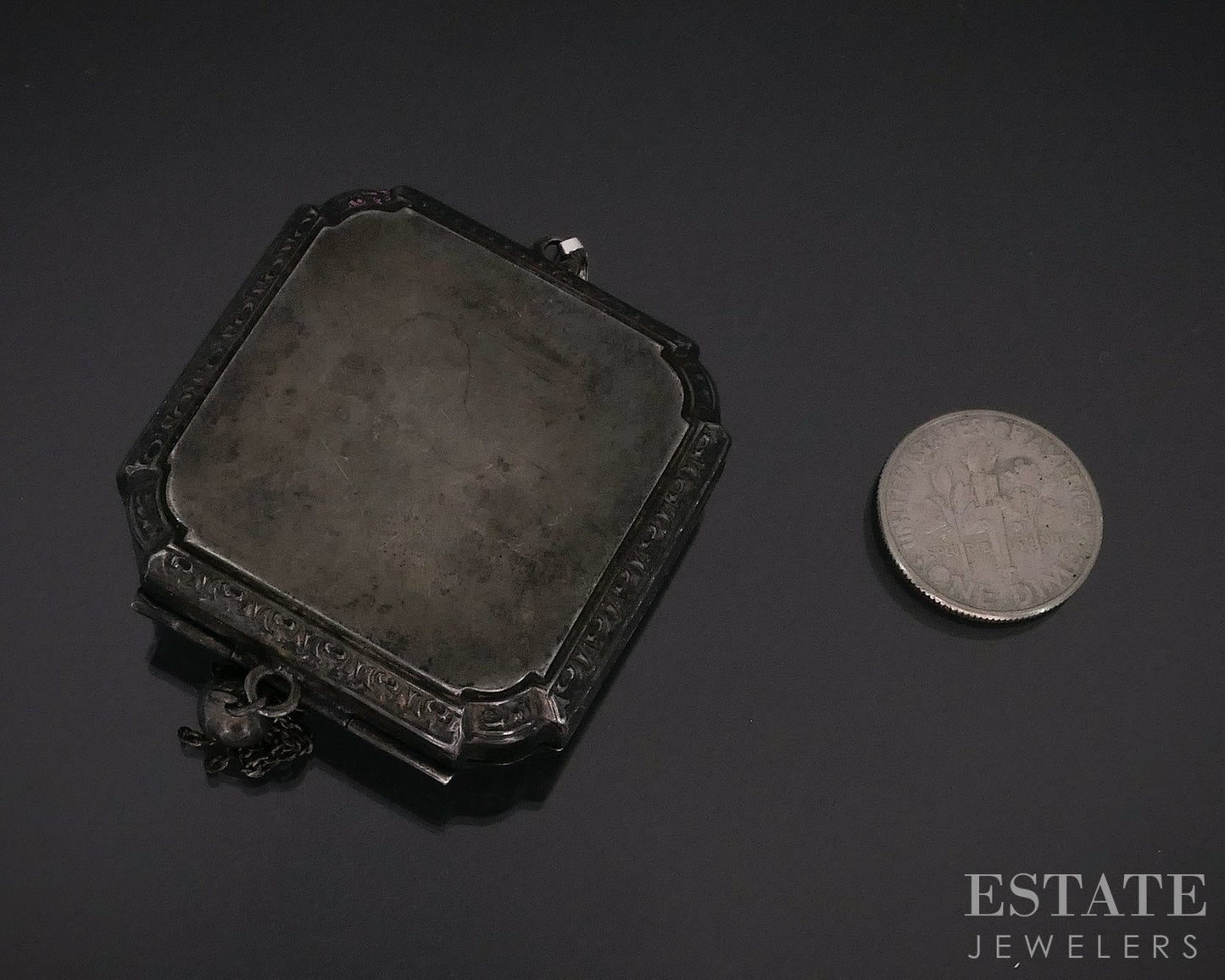 Antique Sterling Silver Compact Mirror Locket Pendant 20.3g i17911