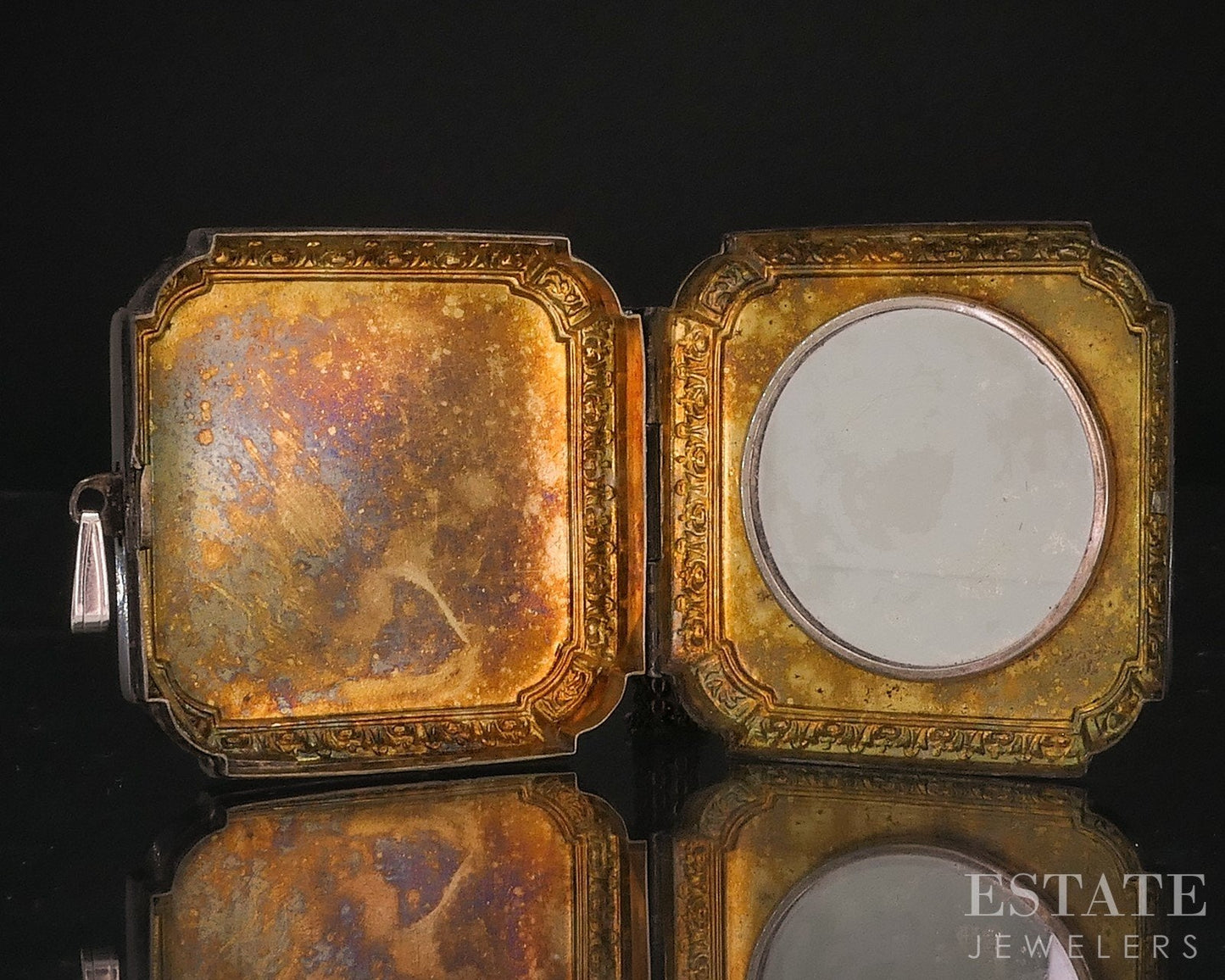 Antique Sterling Silver Compact Mirror Locket Pendant 20.3g i17911