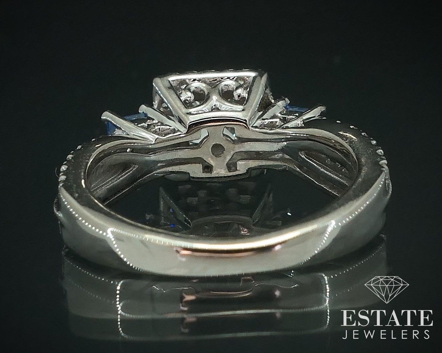 14k White Gold Natural .93ctw Diamond Sapphire Halo Engagement Ring 4.6g i17907