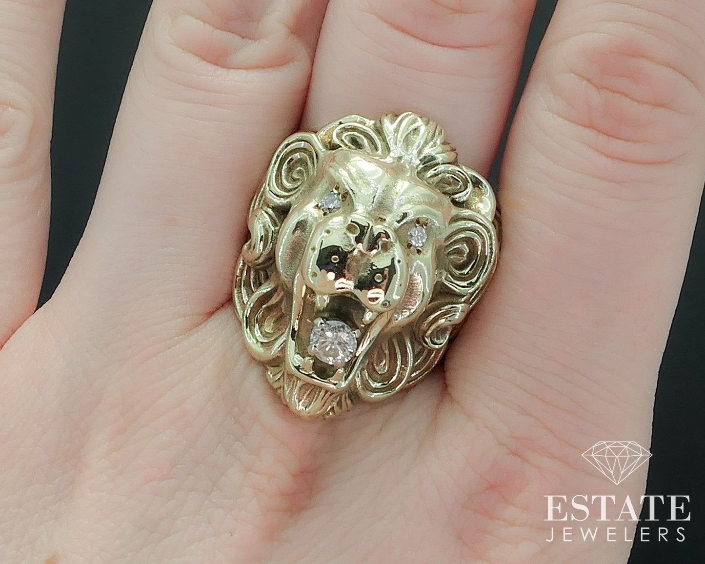 Vintage 14k Yellow Gold Natural .26ctw Diamond Lions Mens Ring 26.5g i17893
