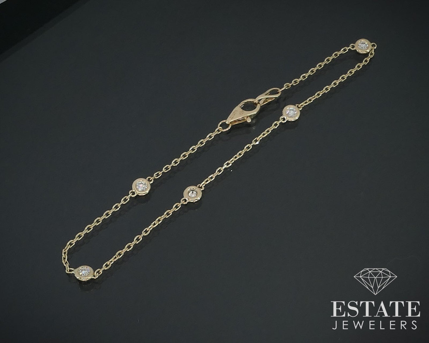 14k Yellow Gold Natural .25ctw Diamond Station Link Bracelet 1.7g 7"L i17890