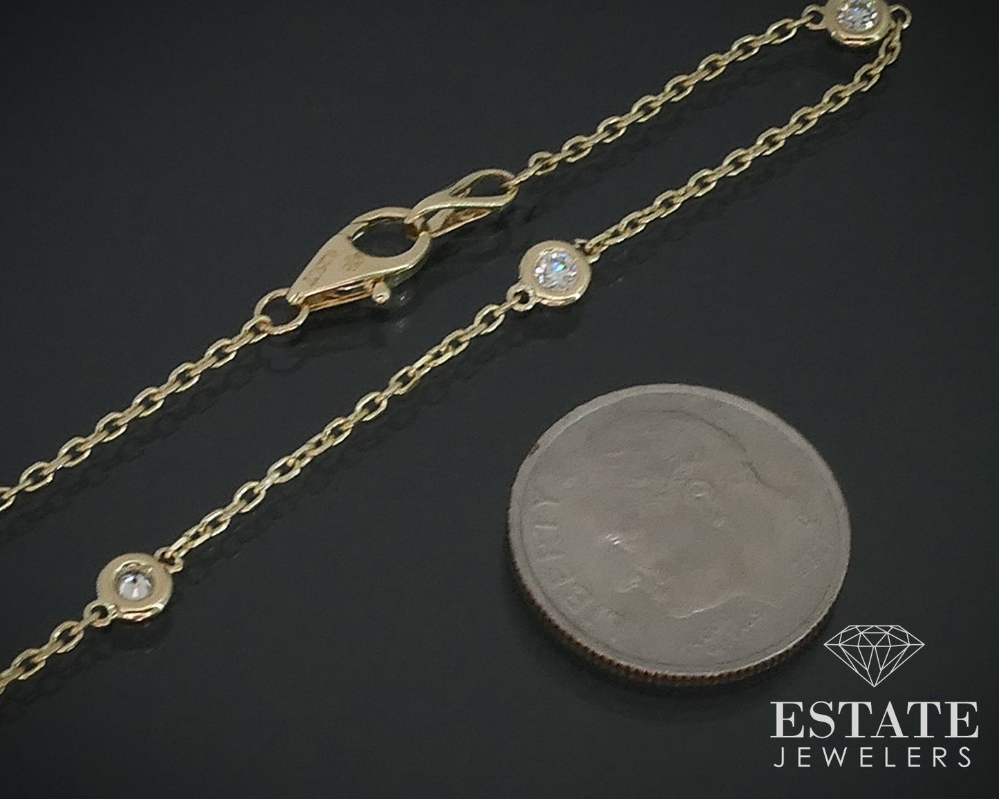 14k Yellow Gold Natural .25ctw Diamond Station Link Bracelet 1.7g 7"L i17890