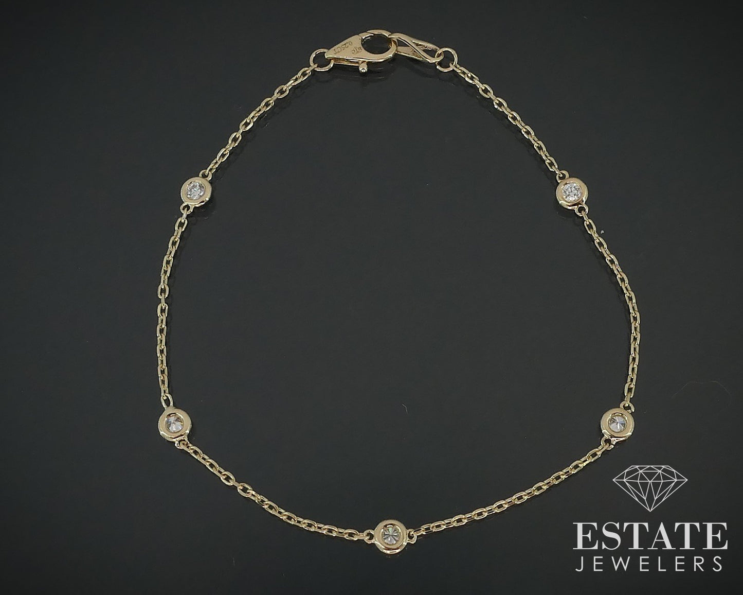 14k Yellow Gold Natural .25ctw Diamond Station Link Bracelet 1.7g 7"L i17890