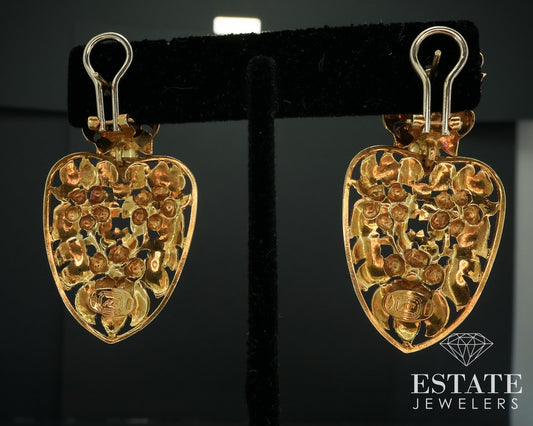18k Yellow Gold Floral Dangle Large Ladies Earrings 16.2g i17889