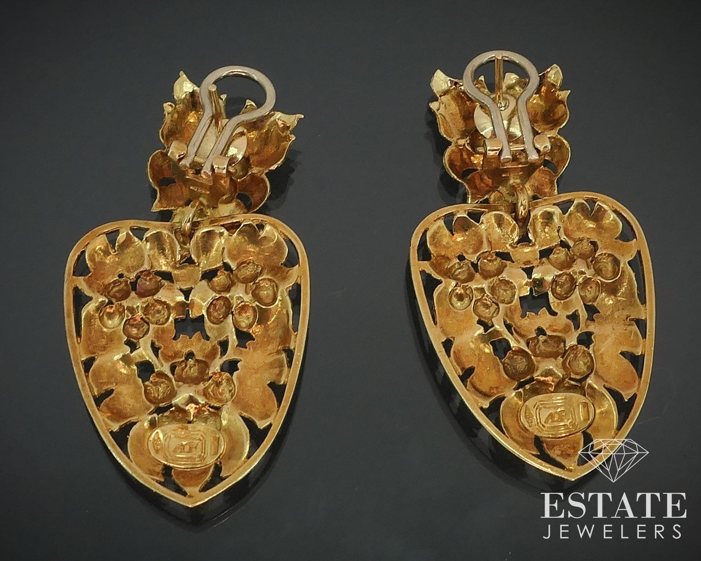 18k Yellow Gold Floral Dangle Large Ladies Earrings 16.2g i17889