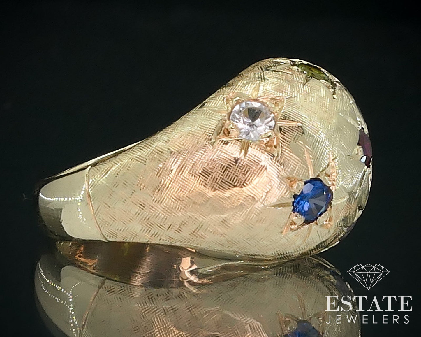 Vintage 14k Yellow Gold Multi Gem Star Domed Ladies Band Ring 8.4g i17887