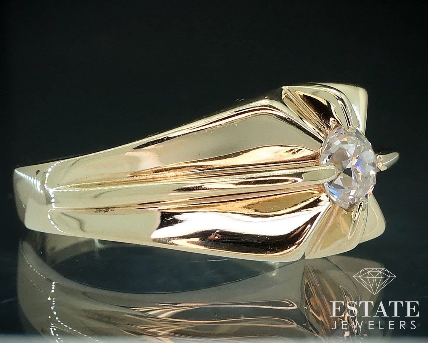 14k Yellow Gold European Natural .60ct Diamond Mens Belcher Ring 8.2g i17906