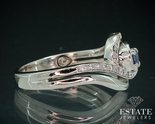 10k White Gold Natural Blue Sapphire & Diamond Swirl Engagement Ring 4.4g i17905
