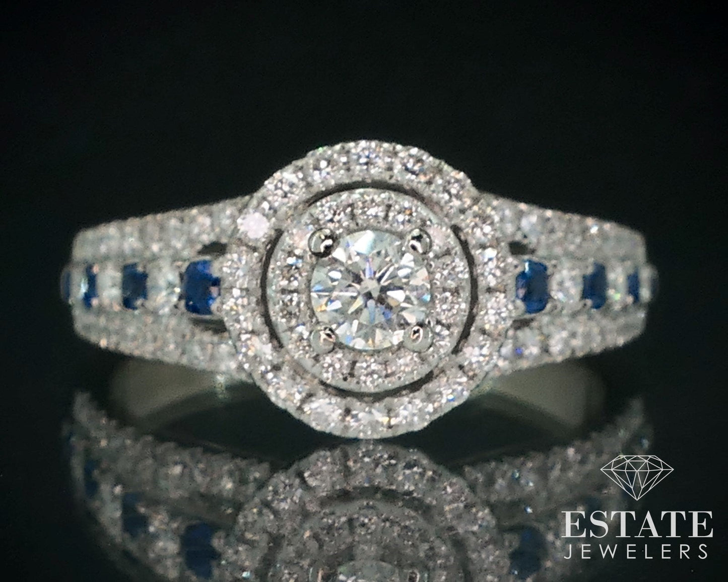 14k White Gold Natural Diamond & Sapphire Vera Wang Wedding Set 8.9g i17902