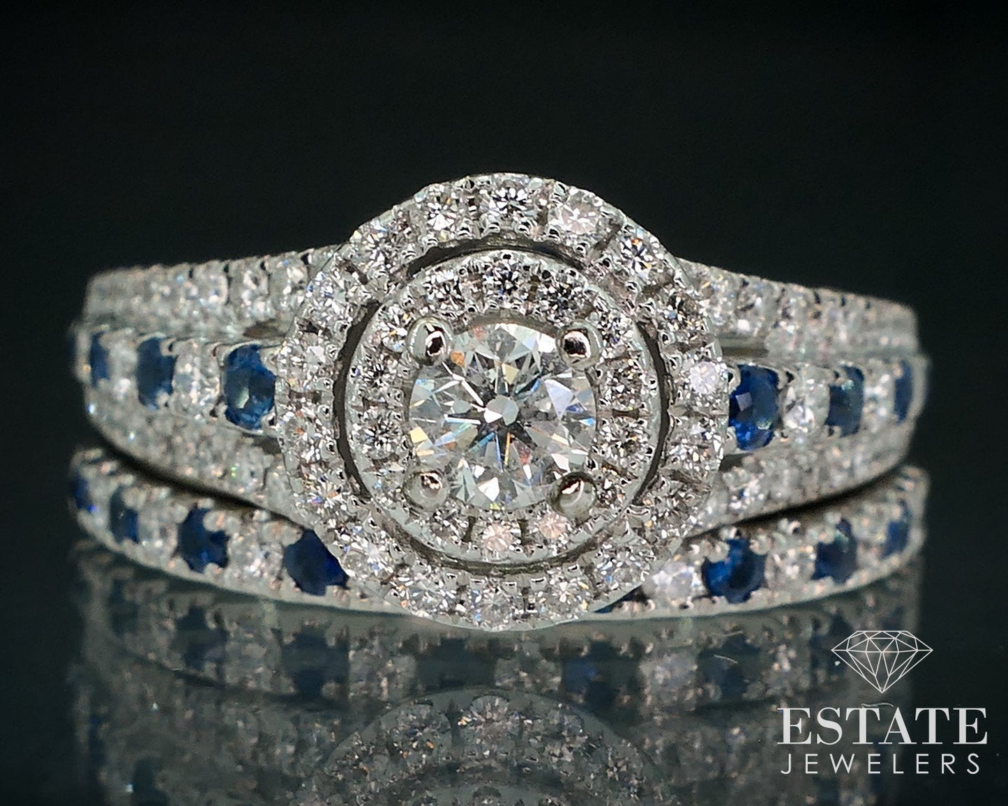 14k White Gold Natural Diamond & Sapphire Vera Wang Wedding Set 8.9g i17902