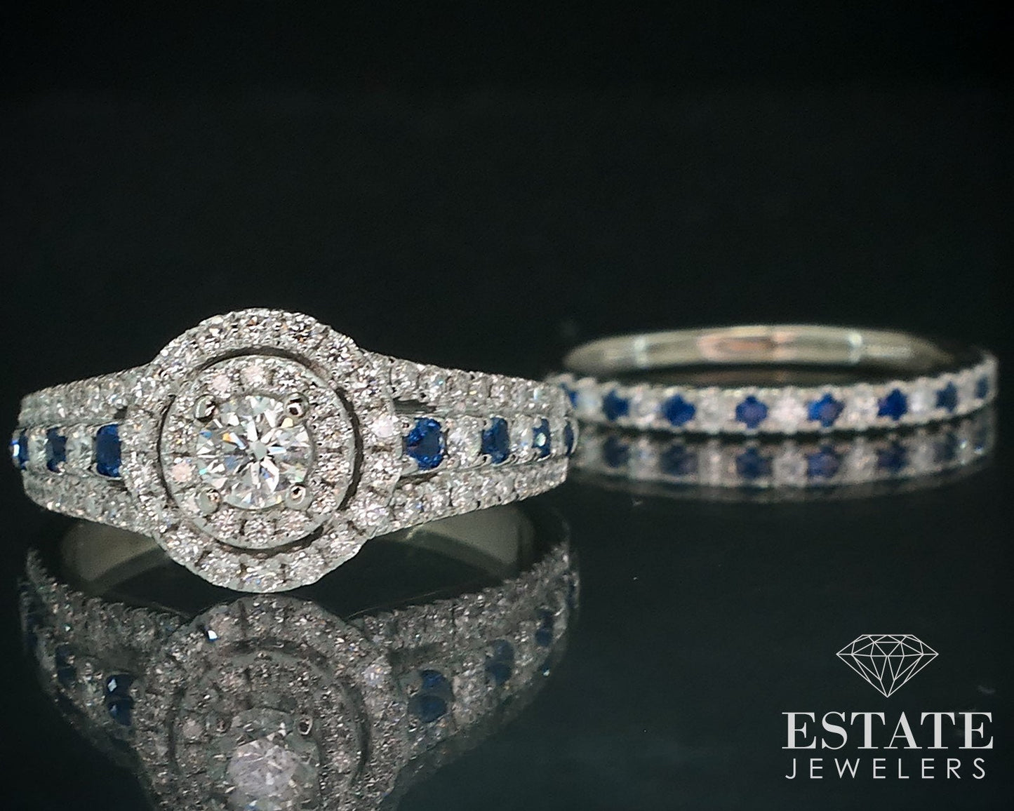 14k White Gold Natural Diamond & Sapphire Vera Wang Wedding Set 8.9g i17902