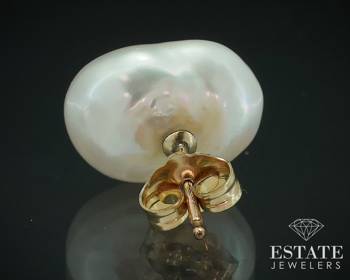 14k Yellow Gold 13mm Freeform Freshwater Pearl Stud Earrings 3.7g i17891