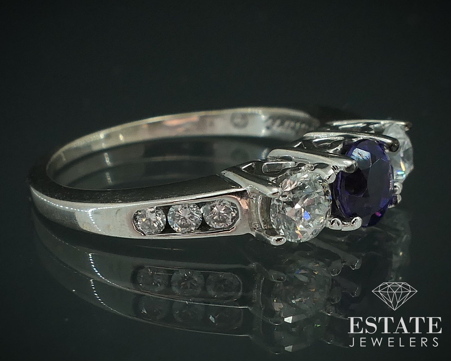 14k White Gold Round Natural Amethyst & Diamond Engagement Ring 3g i17903