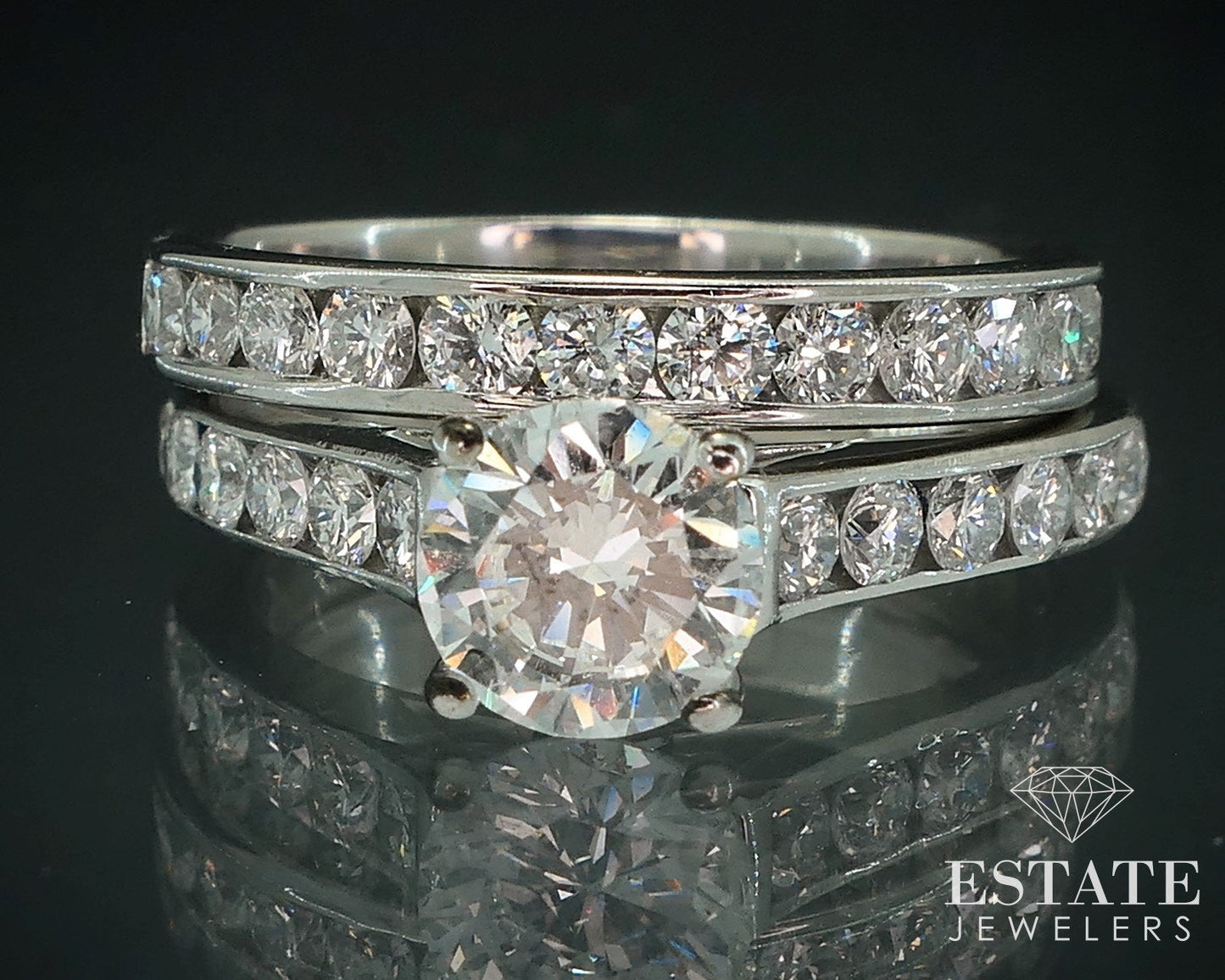 14k White Gold EGL Round Natural 1.45ctw Diamond Wedding Set 5.9g i17897