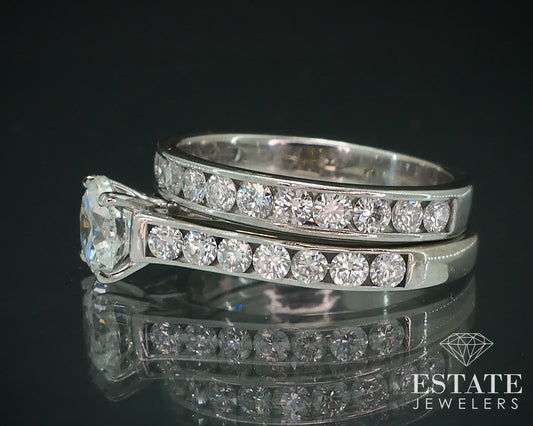 14k White Gold EGL Round Natural 1.45ctw Diamond Wedding Set 5.9g i17897