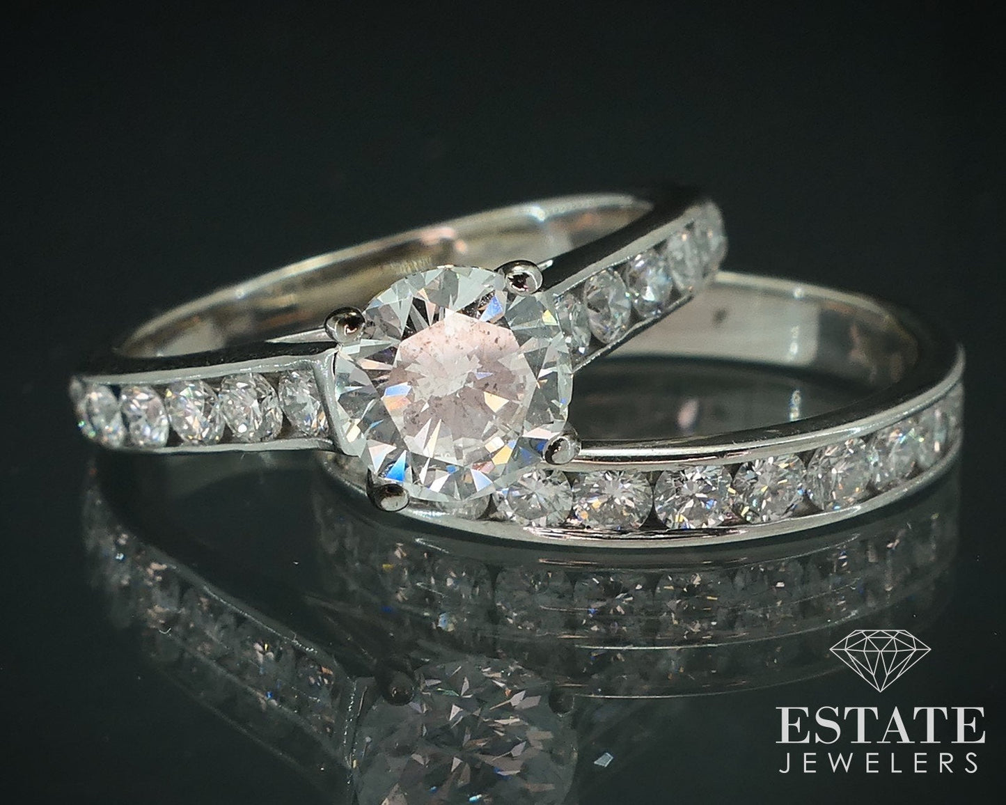 14k White Gold EGL Round Natural 1.45ctw Diamond Wedding Set 5.9g i17897