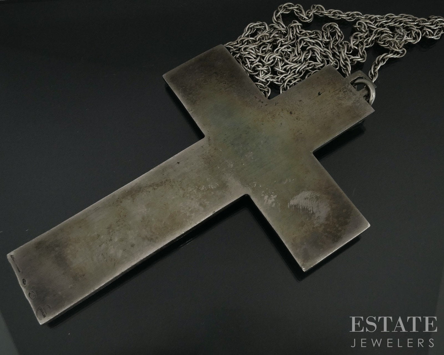Antique Sterling Jesus of Nazareth Enameled Crucifix Cross Necklace 155g i17900