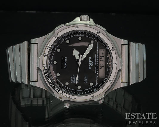 Vintage Seiko Quartz Sports Alarm Chronograph Digital H601-8020 Men Watch i18028