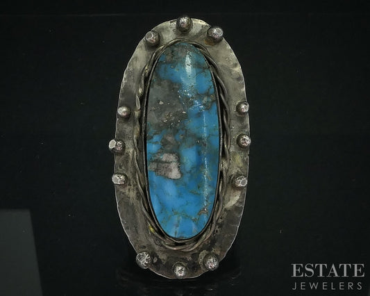 Vintage Sterling Natural Turquoise Navajo Signed KAP Large Ring 35g i18015