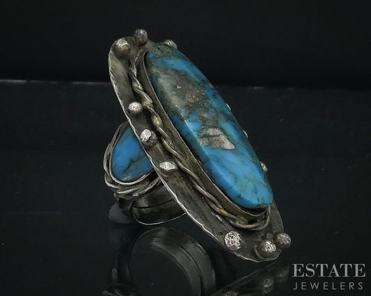 Vintage Sterling Natural Turquoise Navajo Signed KAP Large Ring 35g i18015