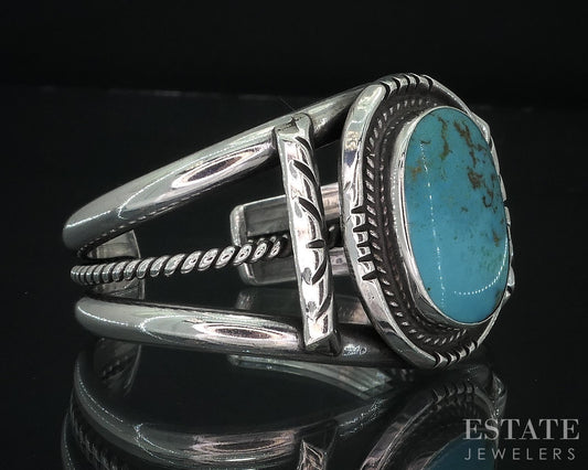 Vintage Sterling Navajo Natural Turquoise Cuff Bracelet 52.7g i18014