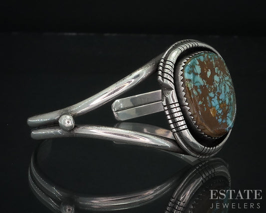Vintage Sterling Navajo Natural Turquoise Tia Long Cuff Bracelet 22.8g i18010