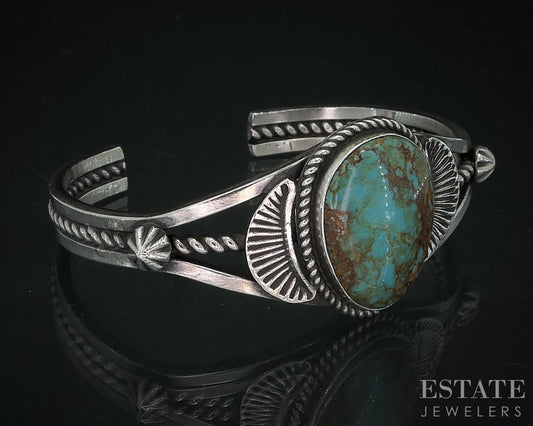 Vintage Sterling Navajo Natural Turquoise Sheila Tso Cuff Bracelet 23.6g i18009