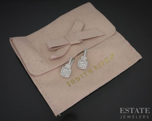 18k & Sterling Judith Ripka TWO CZ Dangle Ladies Earrings 5.5g i18007