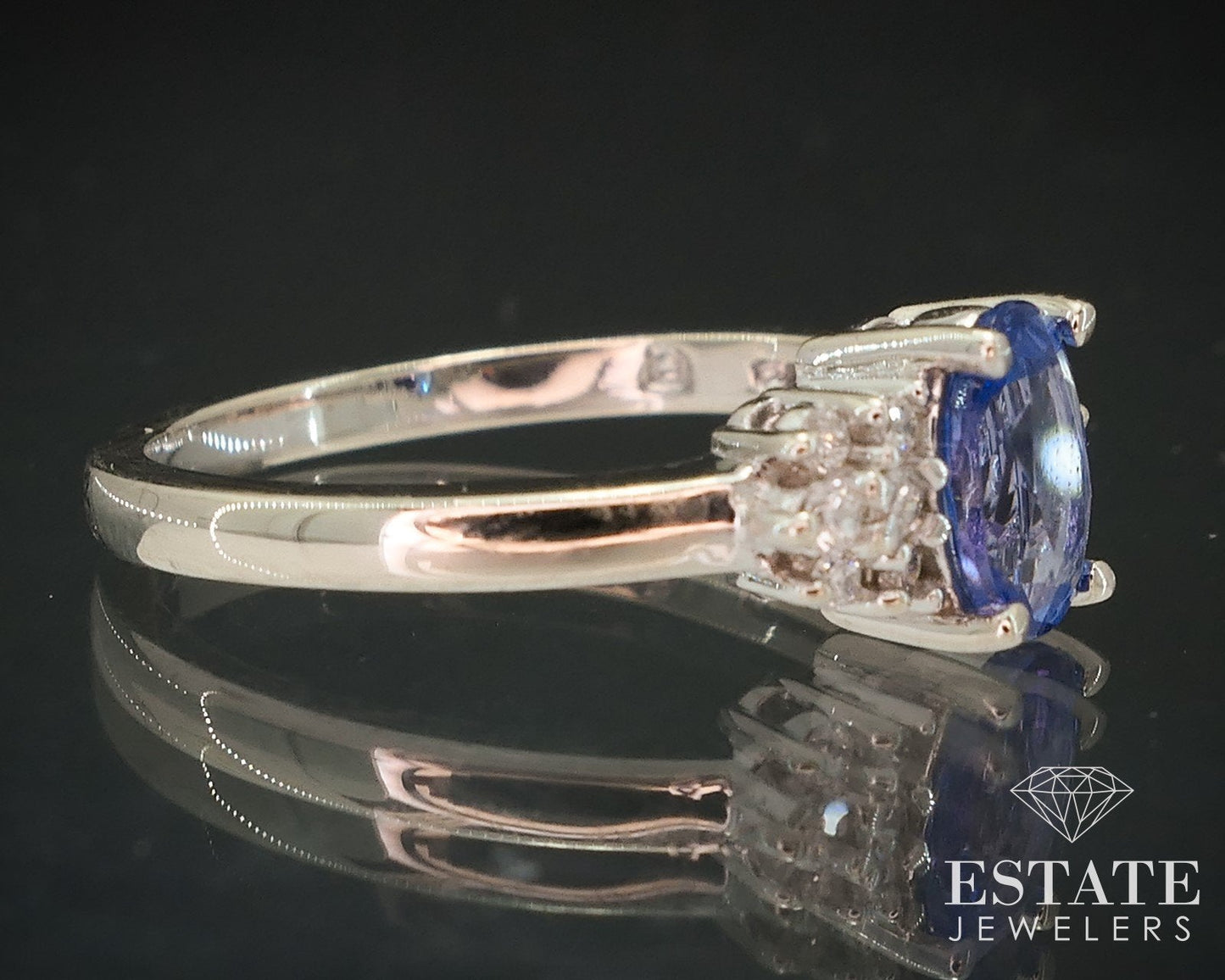 14k White Gold Oval Natural Tanzanite & Diamond Ladies Ring 2.8g i17950b