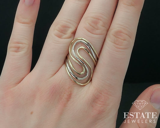 14K Yellow & White Gold Open Bypass Ladies Band Ring 4.6g i17953b