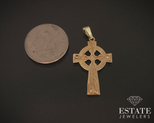 Antique 9k Yellow Gold Celtic Cross Charm Pendant i17962b