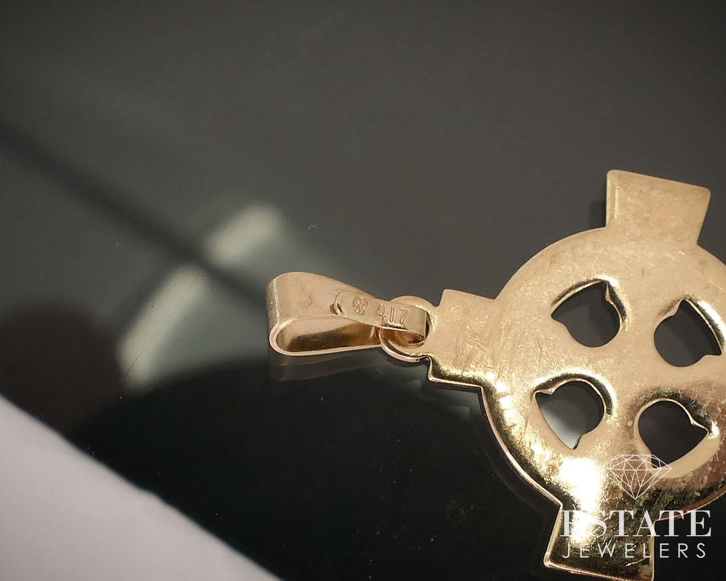Antique 9k Yellow Gold Celtic Cross Charm Pendant i17962b