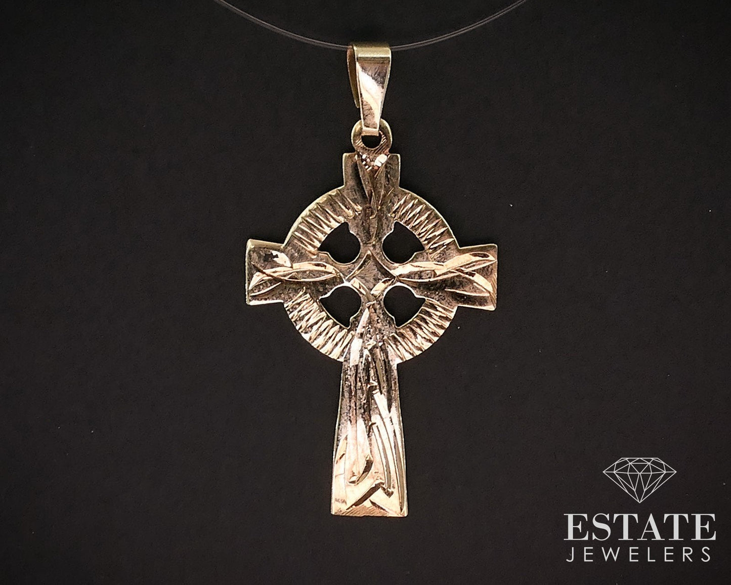 Antique 9k Yellow Gold Celtic Cross Charm Pendant i17962b
